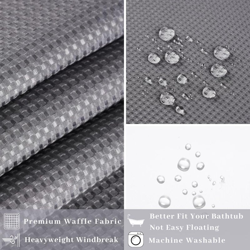 Ecoehoe Extra Long 71x79 Gray Waffle Fabric Hook Free Shower Curtain with Removable Polyester Linerâ€“Heavy Weight - Image 3
